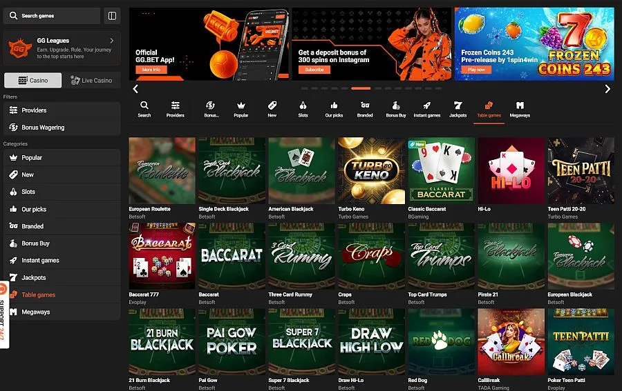 GG.BET Casino Table games